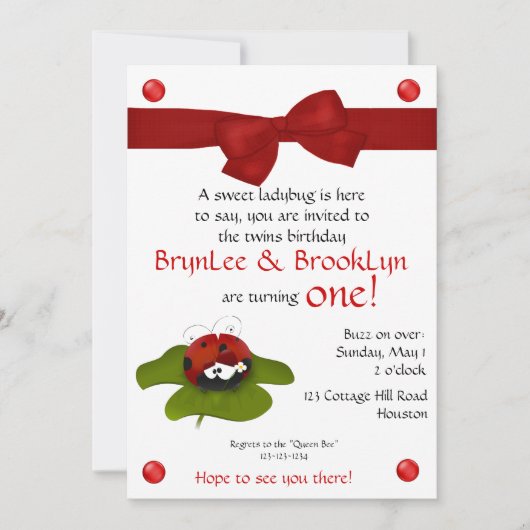 Invitation La coccinelle jumelle l'invitation de la partie #3 (Devant)