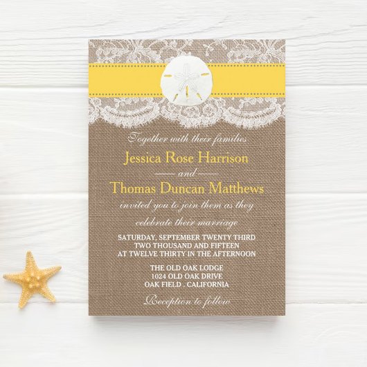 Invitation La collection de mariages de plage de sable jaune