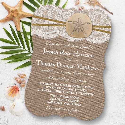 Invitation La collection de mariages de plage de sable rustiq