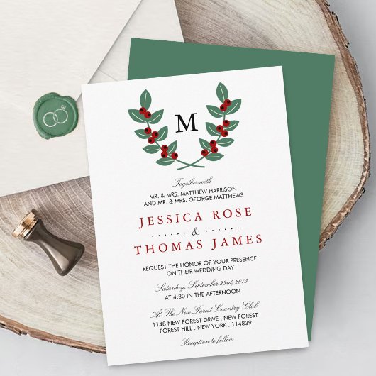 Invitation La collection de Mariages Monogram Berry Bush