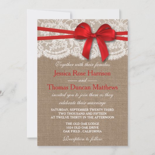 Invitation La collection de Mariages Rustic Red Bow (Devant)
