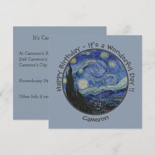 Invitation La collection d'objets de la soirée étoilée de van (Devant / Derrière)