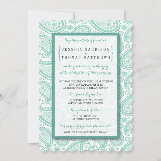 Invitation La collection Mariage moderne Paisley - Vert (Devant)