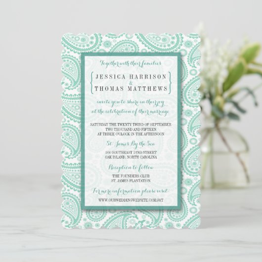 Invitation La collection Mariage moderne Paisley - Vert (Debout devant)
