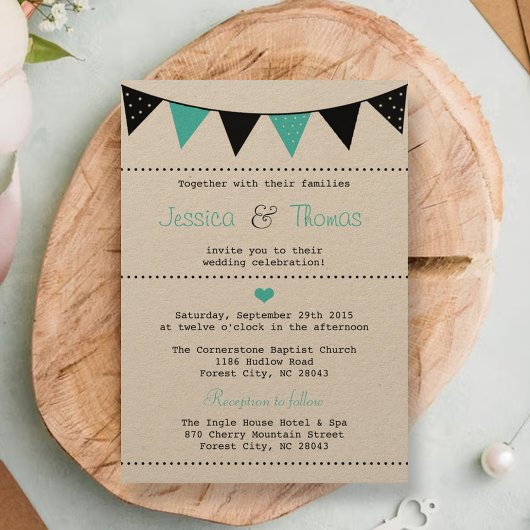 Invitation La collection moderne de Mariages Bunting Turquois