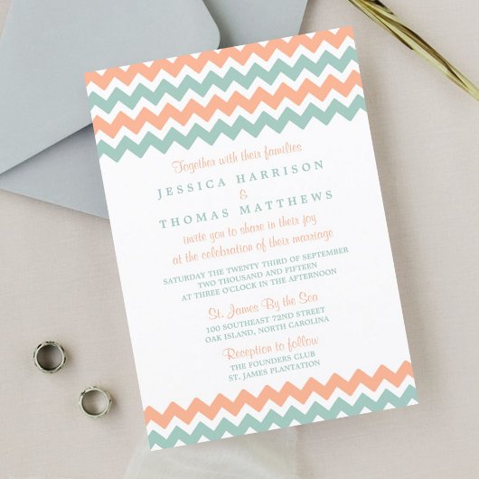 Invitation La collection moderne de Mariages Chevron Peach & 