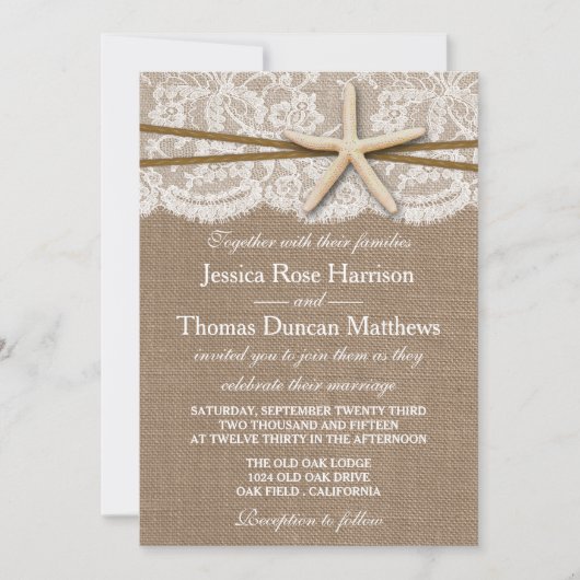 Invitation La collection rustique de mariage Starfish Beach (Devant)
