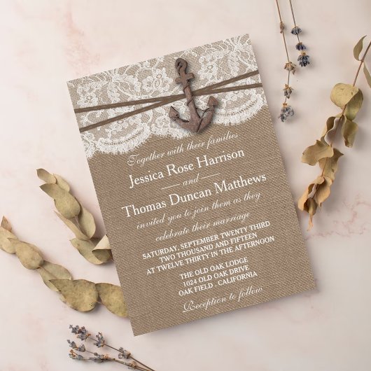Invitation La collection Rustique de Mariages d'Ancres nautiq