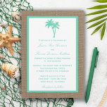 Invitation La collection Tropical Palm Tree Beach Wedding<br><div class="desc">La collection de palmiers tropicaux de mariage sur la plage est parfaite pour tout couple qui souhaite se marier romantique en bord de mer. L'arrière - plan rustique effet burlap donne à ces invitations une atmosphère boho-chic, tandis que le vert minty est une tonalité fraîche et cool qui peut être...</div>