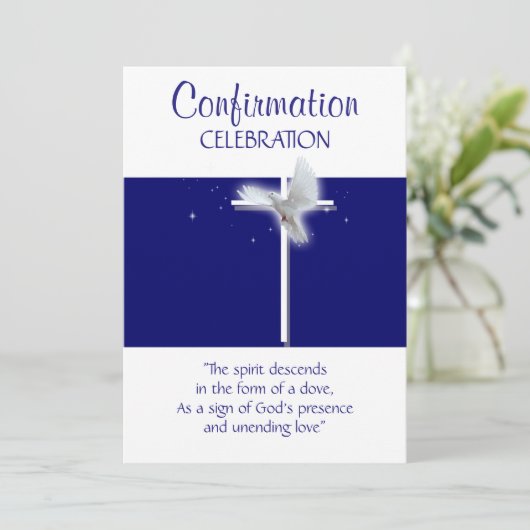 Invitation La colombe de confirmation religieuse bleu (Debout devant)