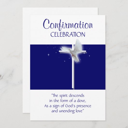 Invitation La colombe de confirmation religieuse bleu (Devant / Derrière)