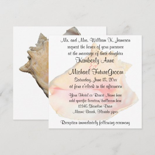 Invitation La conque Shell échouent le mariage de thème (Devant / Derrière)