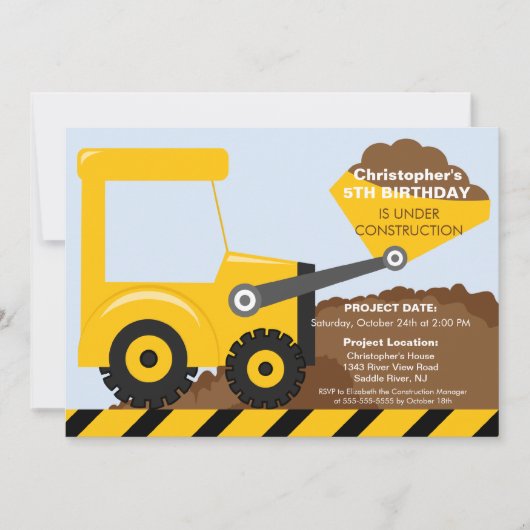 Invitation La construction troque la fête d'anniversaire pour (Devant)