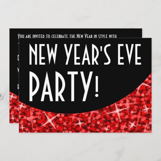 Invitation La courbe rouge de Glitz en noir 'Nouvel An's Eve (Devant / Derrière)