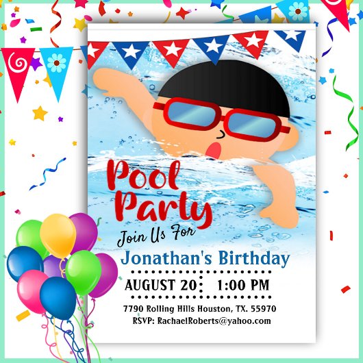 Invitation La Course Est Sur Les Garçons Anniversaire Pool Pa