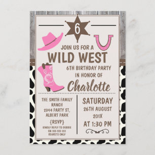 Invitation La cow-girl rose initialise l'invitation