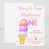 Invitation La crème glacée est la fille boule 1er anniversair (Devant / Derrière)