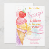 Invitation La crème glacée ici est la boule 2ème anniversaire (Devant / Derrière)