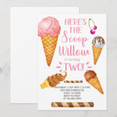 Invitation La crème glacée ici est la boule 2ème anniversaire (Devant / Derrière)