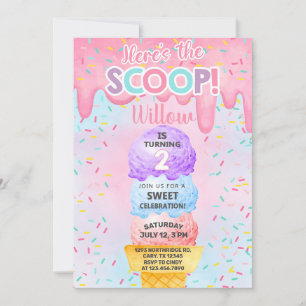 Invitation La crème glacée ici est la boule 2ème anniversaire