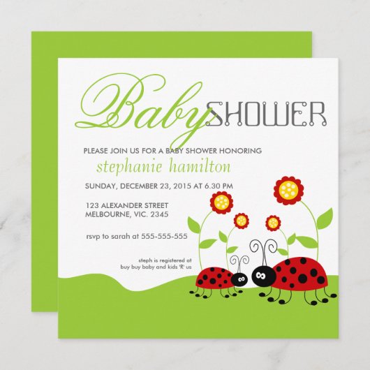 Invitation La dame faite sur commande branche le baby shower (Devant / Derrière)