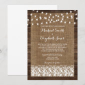 Invitation La dentelle de Burlap en bois illumine les invitat (Devant / Derrière)