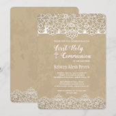 Invitation La dentelle encadre l'invitation de communion (Devant / Derrière)