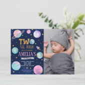 Invitation La deuxième fille La Lune Photo Anniversaire (Debout devant)