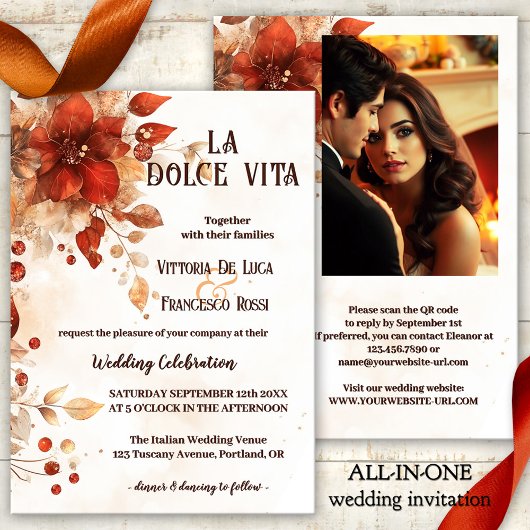 Invitation La Dolce Vita All-in-one Italienne Mariage rouge