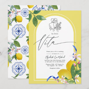 Invitation "La Dolce Vita" Citron et carreaux Mariage italien