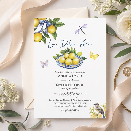 Invitation La Dolce Vita Citrons et Oiseaux Mariage