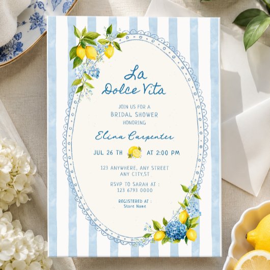 Invitation La dolce vita hydrangea bleu citron douche de mari