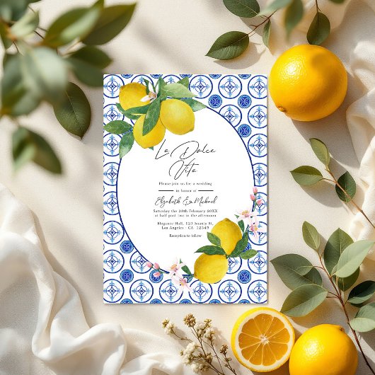 Invitation La Dolce Vita Italien Citron Carreaux Mariage QR C