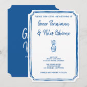 Invitation La Dolce Vita italienne Mariage bleu (Devant / Derrière)