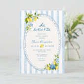 Invitation La dolce vita lemon blue hydrangea Baby Shower (Debout devant)