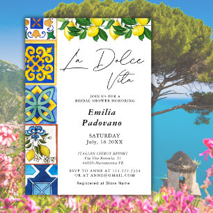 Invitation La Dolce Vita Lemon Carreaux italiens Fête des mar