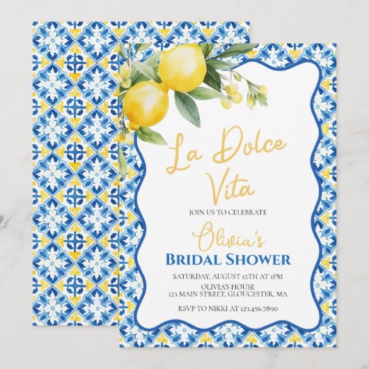 Invitation La Dolce Vita Lemon Fête des mariées florale Invit (Devant / Derrière)