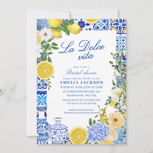 Invitation La Dolce Vita Lemon Mediterranean Bridal shower (Devant)