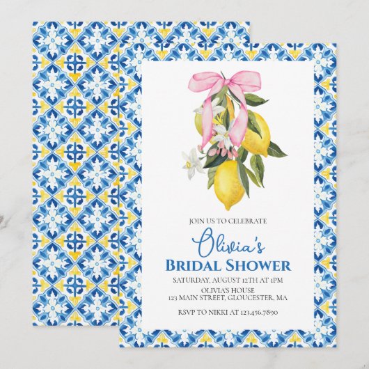 Invitation La Dolce Vita Lemon Pink Bow Fête des mariées (Devant / Derrière)