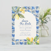 Invitation La Dolce Vita Mediterranean Lemon Save the Date (Debout devant)