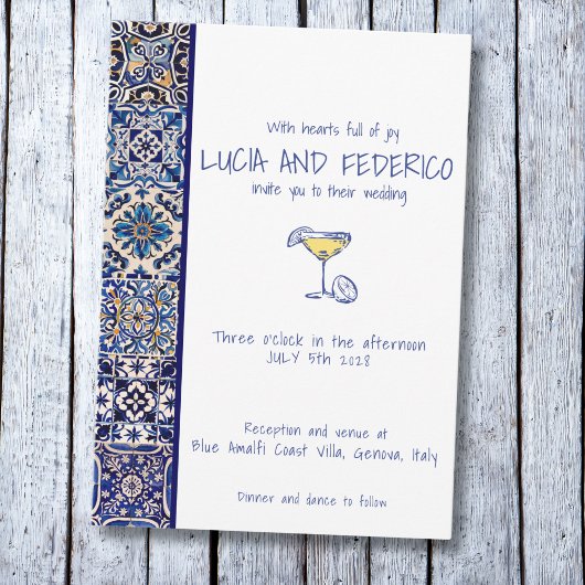 Invitation La Dolce Vita méditerranéenne tuile bleue italienn