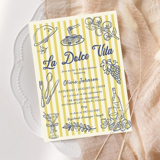 Invitation La Dolce Vita Yellow Stripes Italian Bridal Shower
