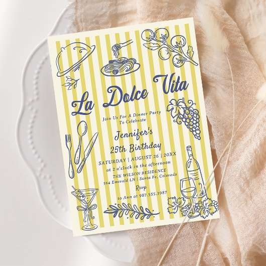 Invitation La Dolce Vita Yellow Stripes Italian Dinner Party 