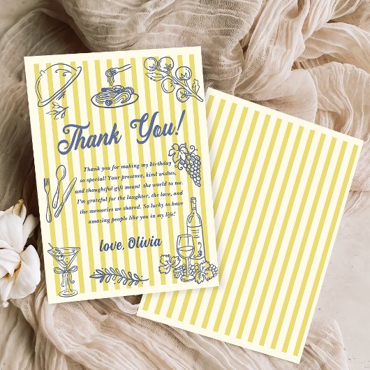 Invitation La Dolce Vita Yellow Stripes Thank You Card