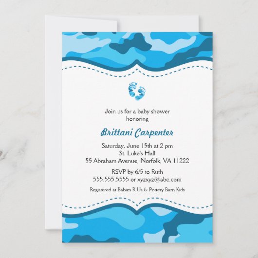 Invitation La douche bleue de camouflage de bébé invite les (Devant)