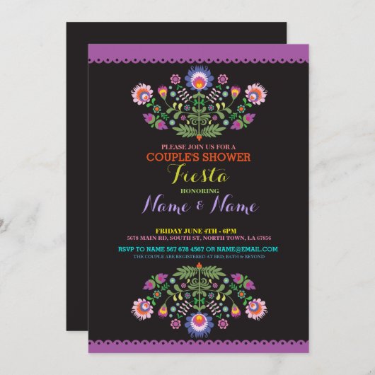 Invitation La douche de couples de fiesta engagent (Devant / Derrière)