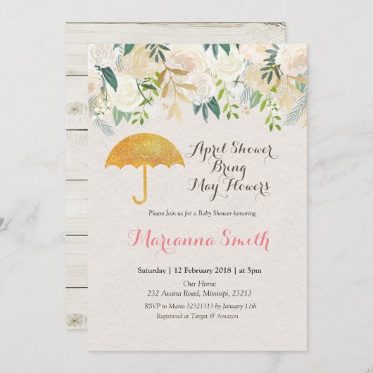 Invitation La douche rustique Bring d'avril de parapluie peut (Devant / Derrière)