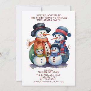 Invitation La famille de bonhomme de neige présente la fête r