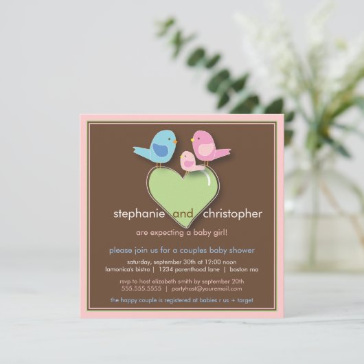 Invitation La famille d'oiseau douce couple l'invitation de (Debout devant)