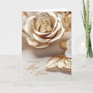 Invitation La femme d'honneur demande des roses or et blanc